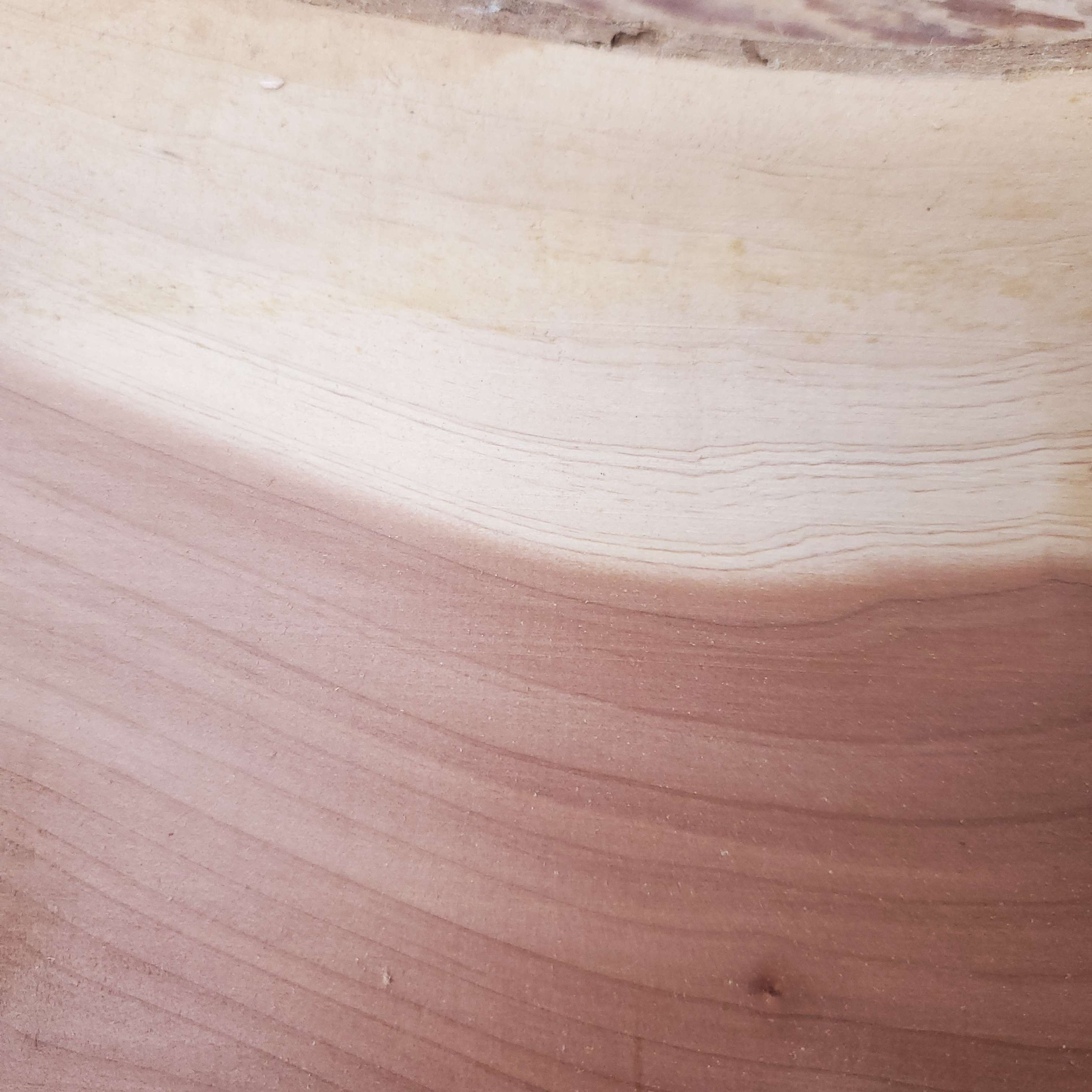 Close-up of a wooden red cedar surface with a gradient of colors.