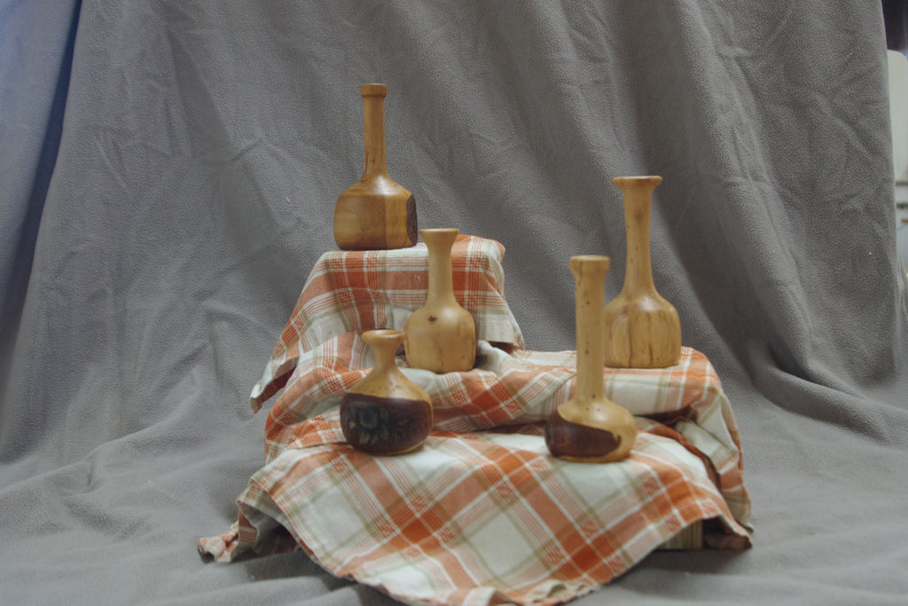 Hand-Turned Twig Vases – Small Rustic Wooden Bud Vases Handmade in Georgia | Hand-Turned Small Vases for Stems & Flowers | Natural Wood Finished with Mineral Oil & Beeswax