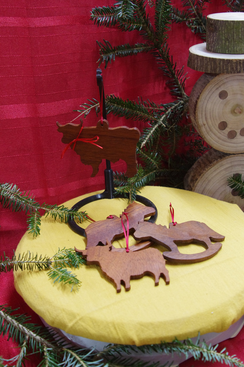 Rustic Wooden Livestock Silhouette Ornaments – Hand-Finished Farmhouse Holiday Accents | Solid Hardwood Décor | Made in Georgia