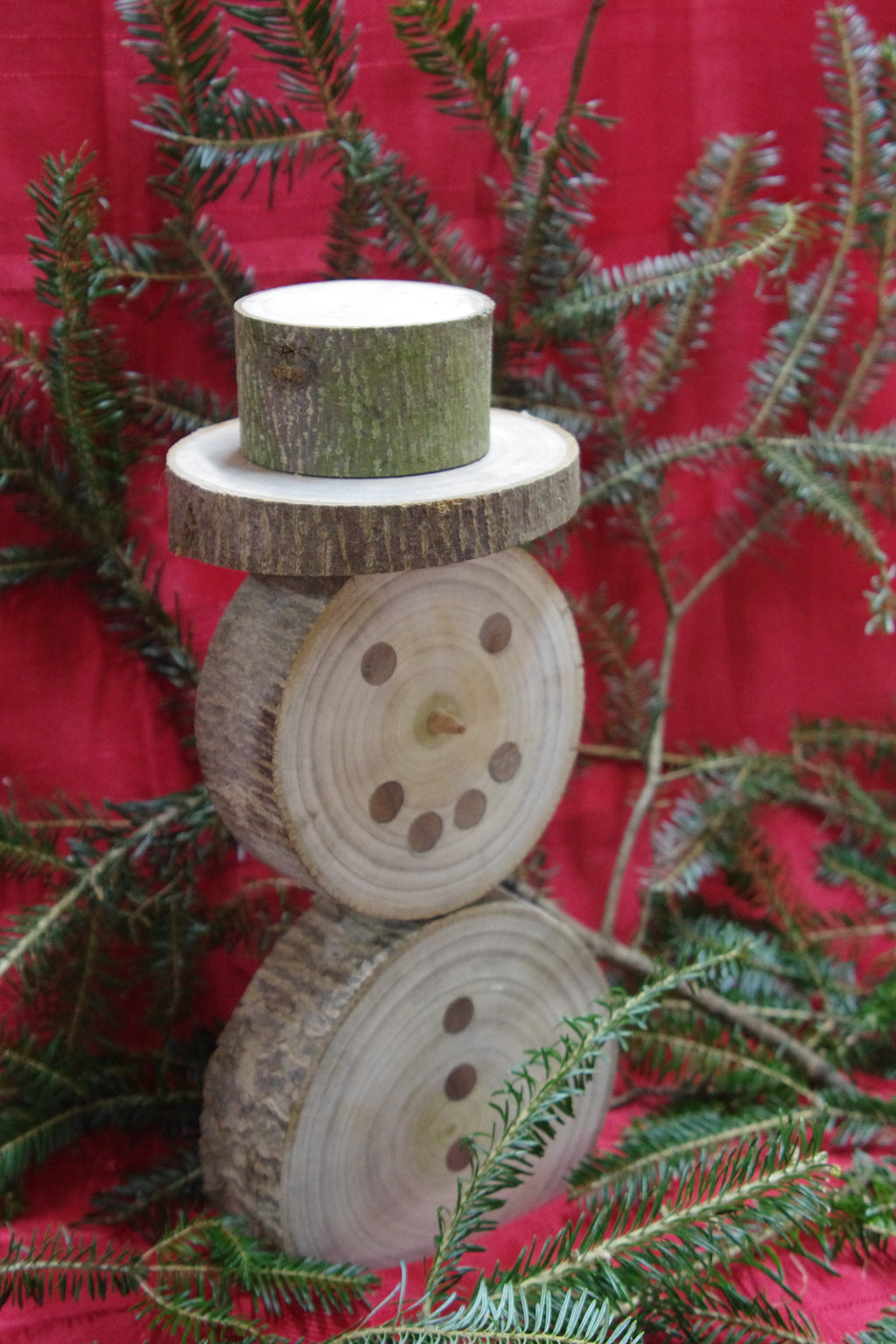 Handcrafted Wood-Slice Snowman – Walnut & Cherry Details | Rustic Holiday Décor | Seasonal Home Accent
