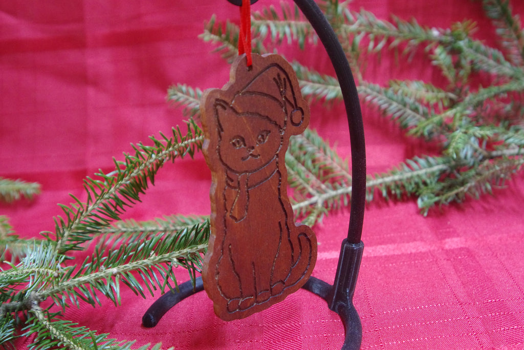 Rustic Linework Wooden Pet Silhouette Ornaments – Handmade Seasonal Home Accents | Solid Mahogany Décor | Made in Georgia