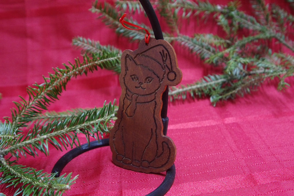 Rustic Linework Wooden Pet Silhouette Ornaments – Handmade Seasonal Home Accents | Solid Mahogany Décor | Made in Georgia