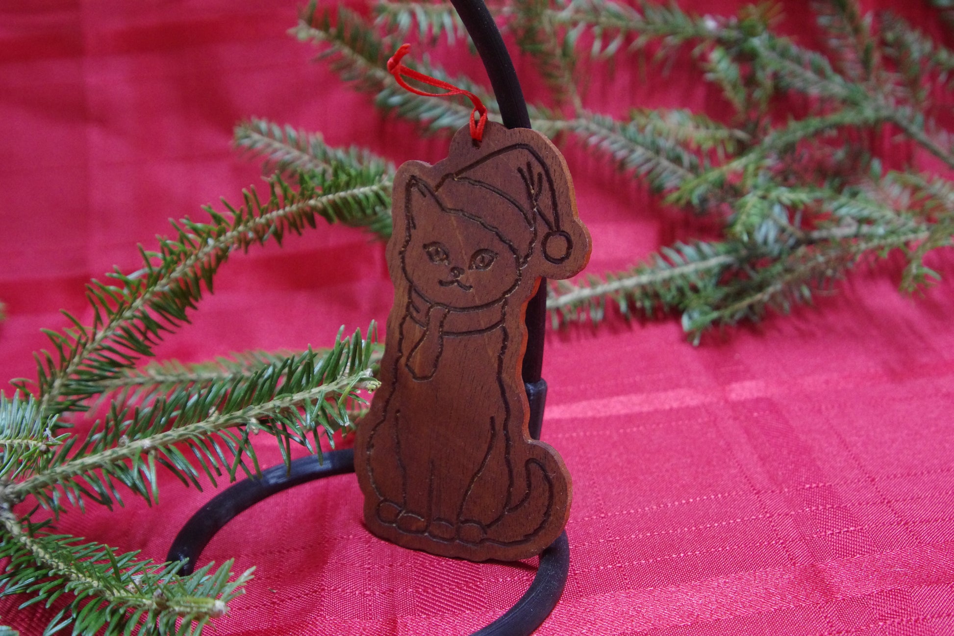 Rustic Linework Wooden Pet Silhouette Ornaments – Handmade Seasonal Home Accents | Solid Mahogany Décor | Made in Georgia