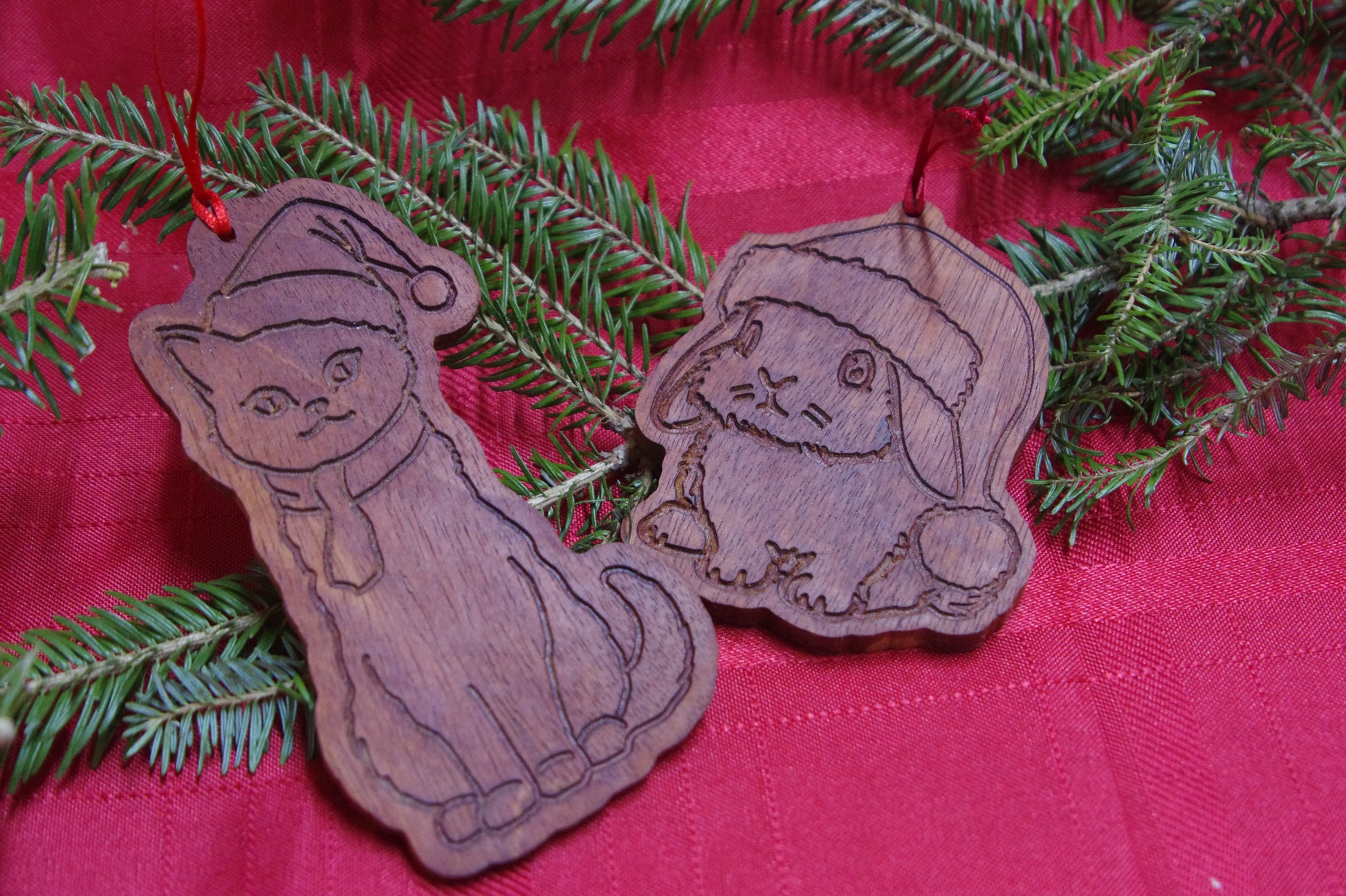 Rustic Linework Wooden Pet Silhouette Ornaments – Handmade Seasonal Home Accents | Solid Mahogany Décor | Made in Georgia