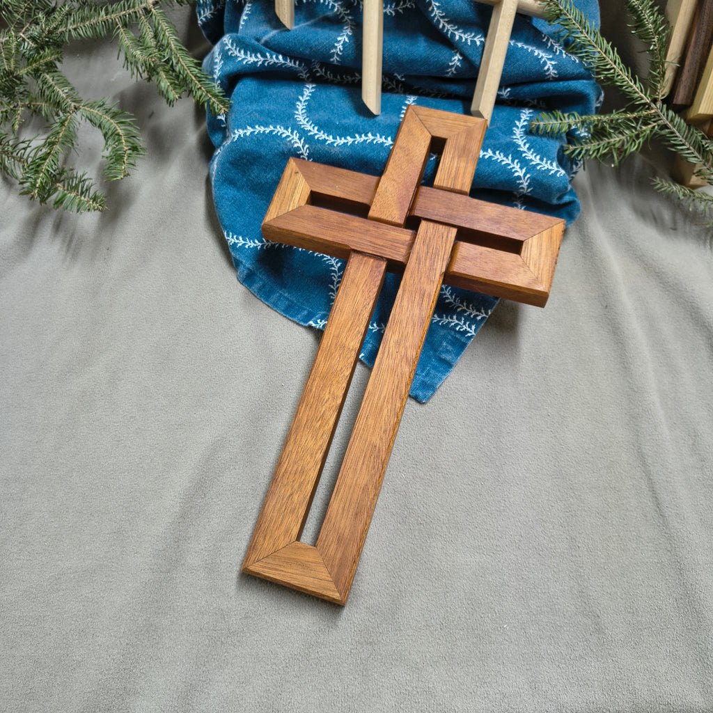 Handcrafted Dark Walnut Cross & Rich Mahogany Cross – Knotwork-Inspired Wooden Décor | Solid Walnut Home Accents | Made in Georgia