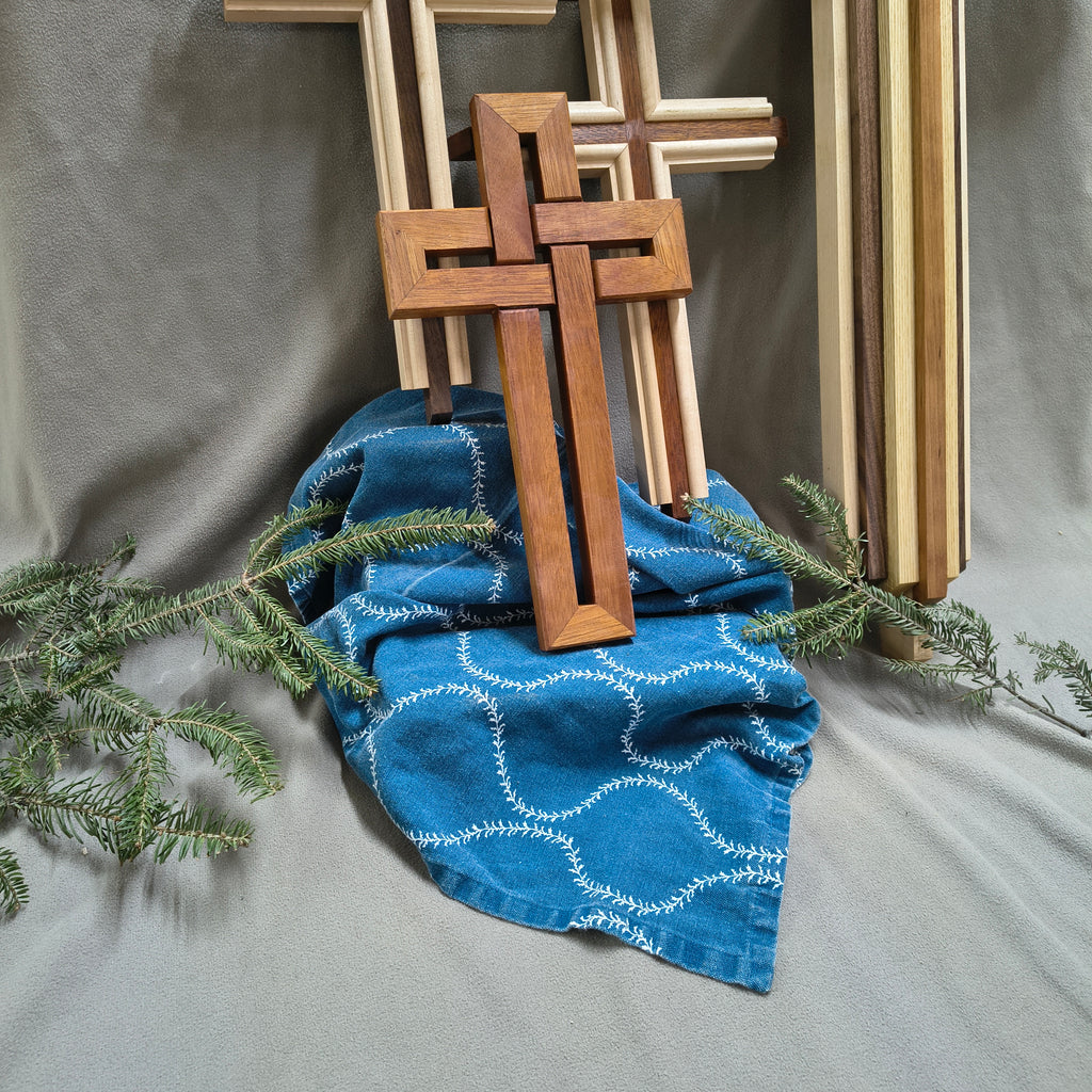 Ash, Maple, Cherry & Walnut Layered Cross – Memorial & Decorative Home Accent | Handcrafted Wooden Wall Décor | Made in Georgia
