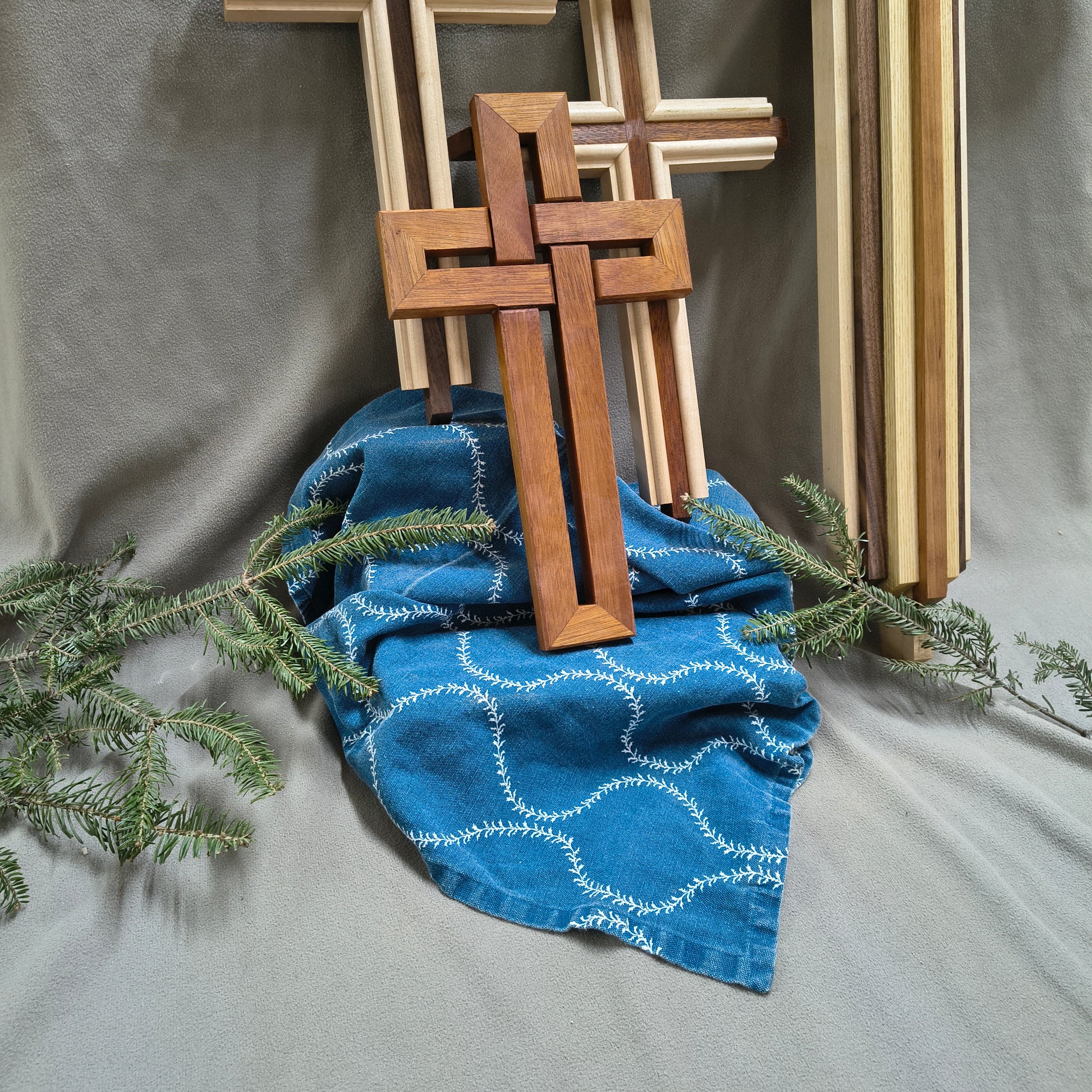 Ash, Maple, Cherry & Walnut Layered Cross – Memorial & Decorative Home Accent | Handcrafted Wooden Wall Décor | Made in Georgia