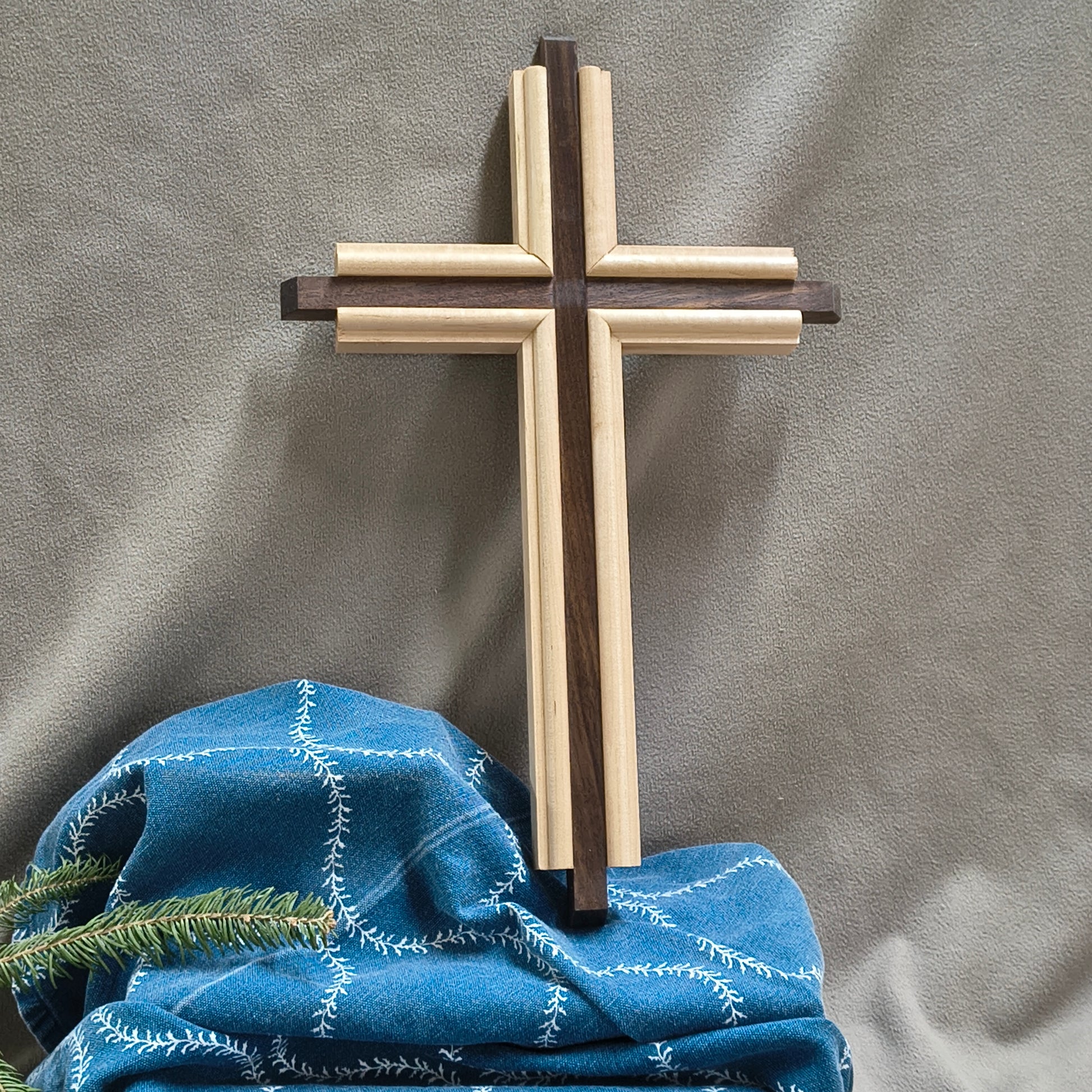 Dark Walnut & Mahogany Cross with Rounded Maple Borders – Handcrafted Wooden Cross | Spiritual & Inspirational Home Accent | Artisan Craftsmanship for Thoughtful Spaces