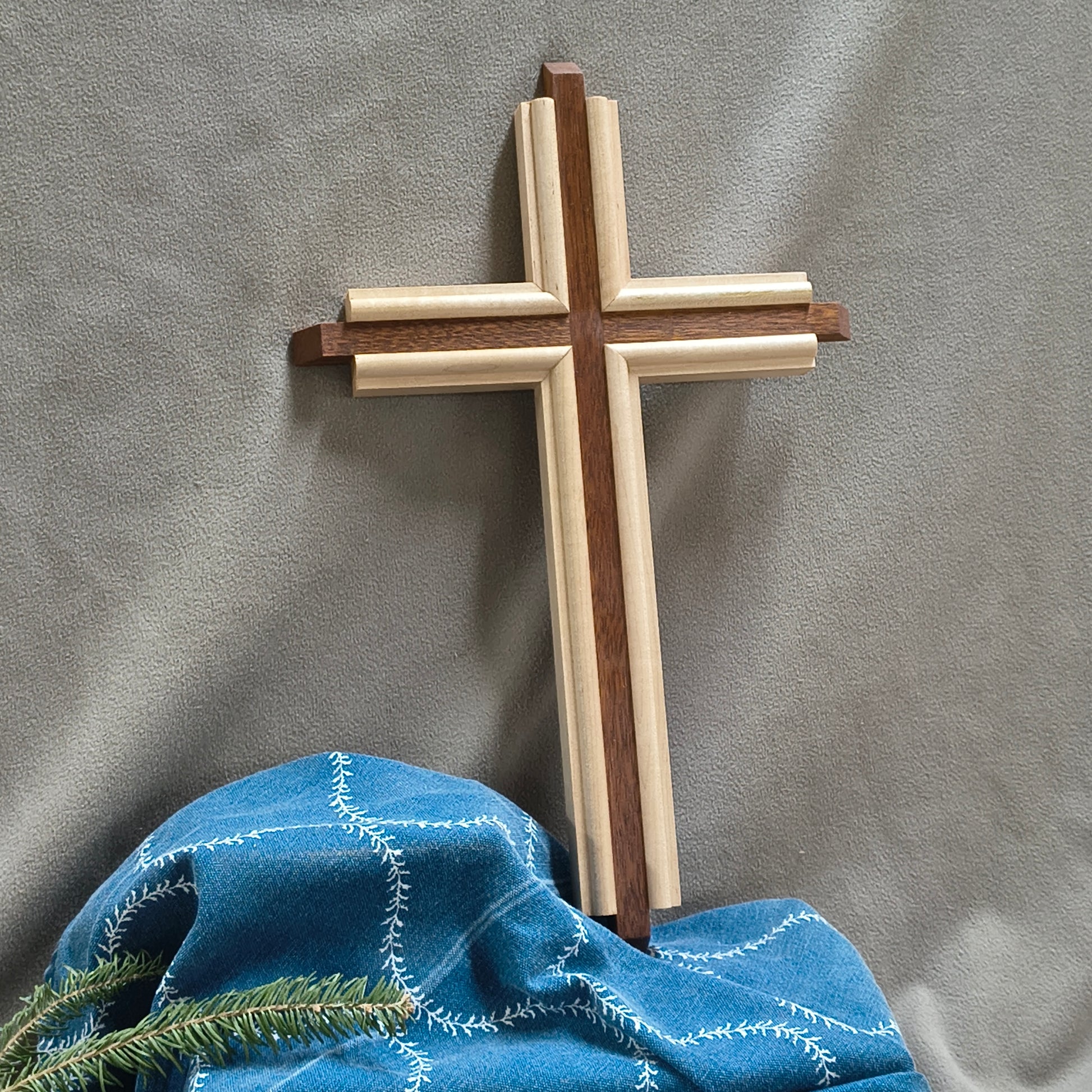 Dark Walnut & Mahogany Cross with Rounded Maple Borders – Handcrafted Wooden Cross | Spiritual & Inspirational Home Accent | Artisan Craftsmanship for Thoughtful Spaces