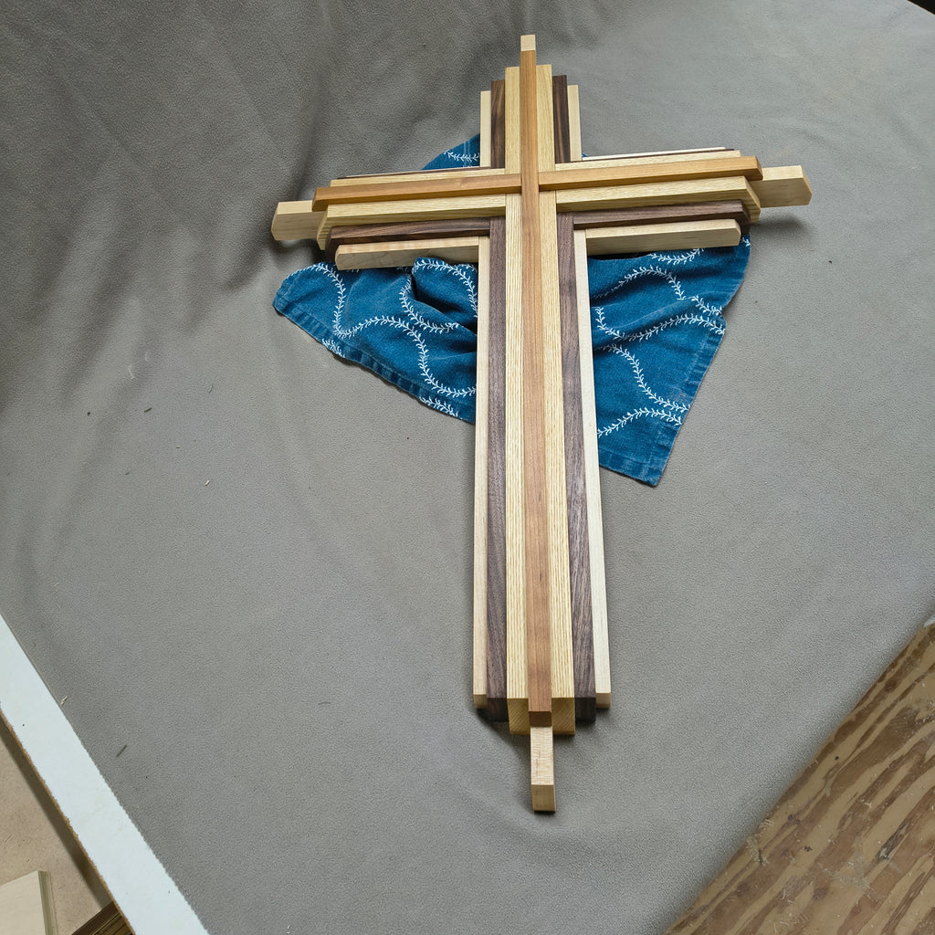Ash, Maple, Cherry & Walnut Layered Cross – Memorial & Decorative Home Accent | Handcrafted Wooden Wall Décor | Made in Georgia
