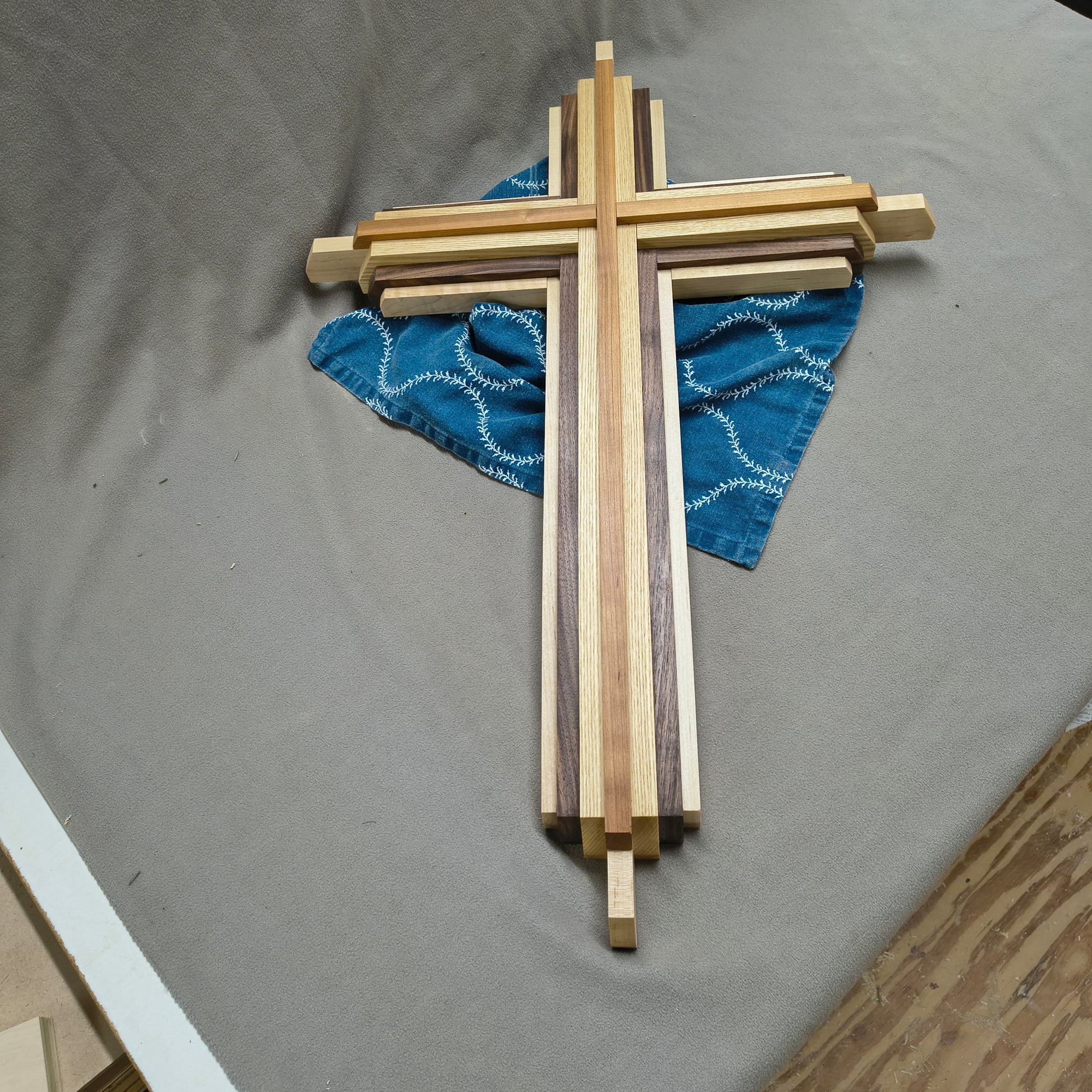 Ash, Maple, Cherry & Walnut Layered Cross – Memorial & Decorative Home Accent | Handcrafted Wooden Wall Décor | Made in Georgia