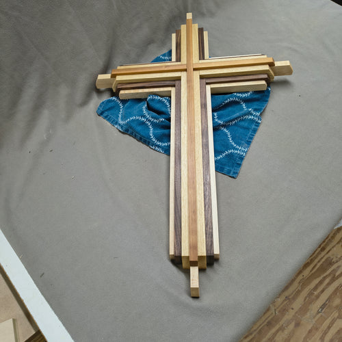 Ash, Maple, Cherry & Walnut Layered Cross – Memorial & Decorative Home Accent | Handcrafted Wooden Wall Décor | Made in Georgia