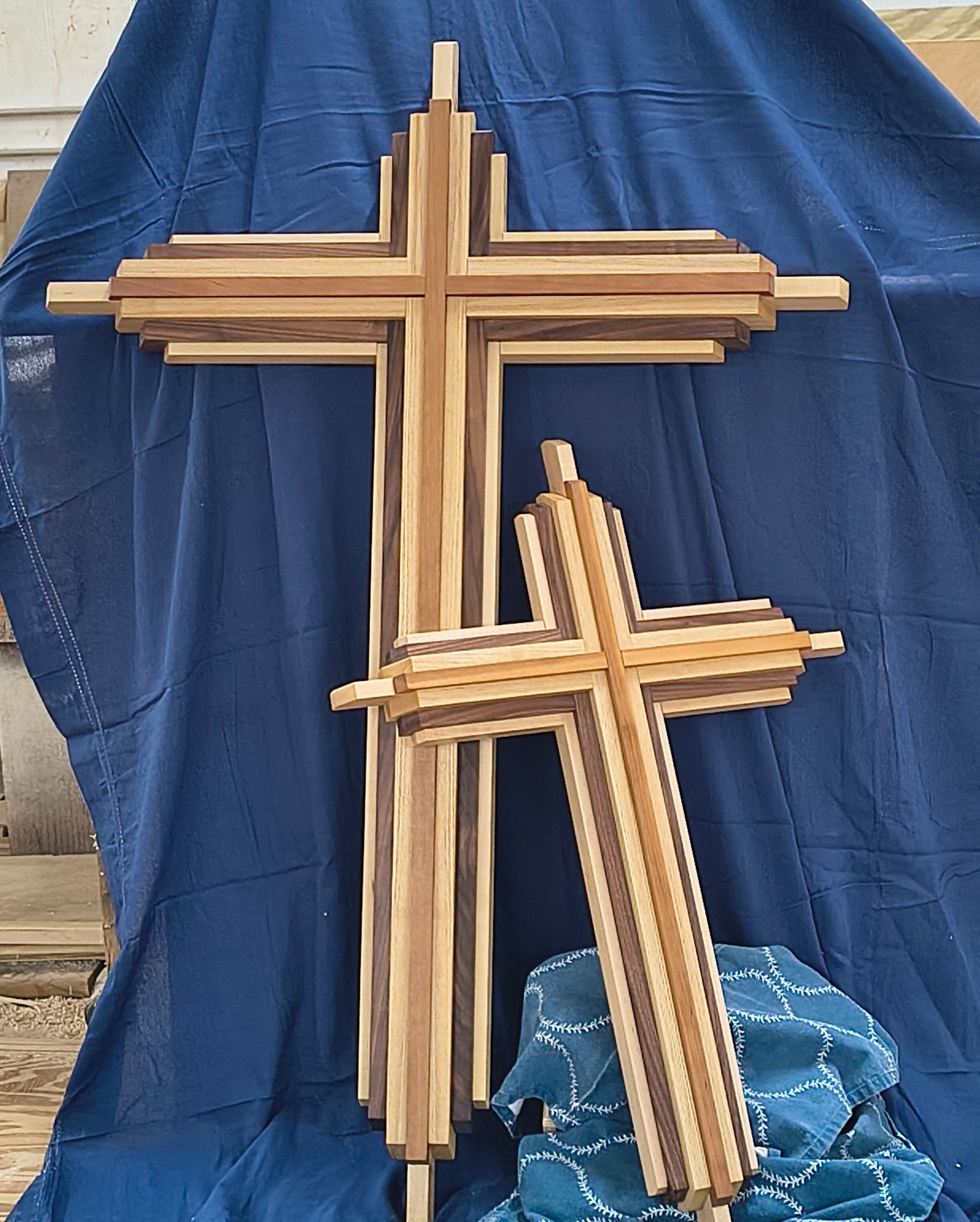 Ash, Maple, Cherry & Walnut Layered Cross – Memorial & Decorative Home Accent | Handcrafted Wooden Wall Décor | Made in Georgia